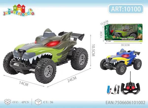 Coche todoterreno de control remoto verde con diseño de dragón
