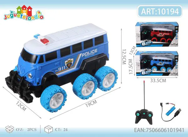 Autobús de policía todoterreno de control remoto azul