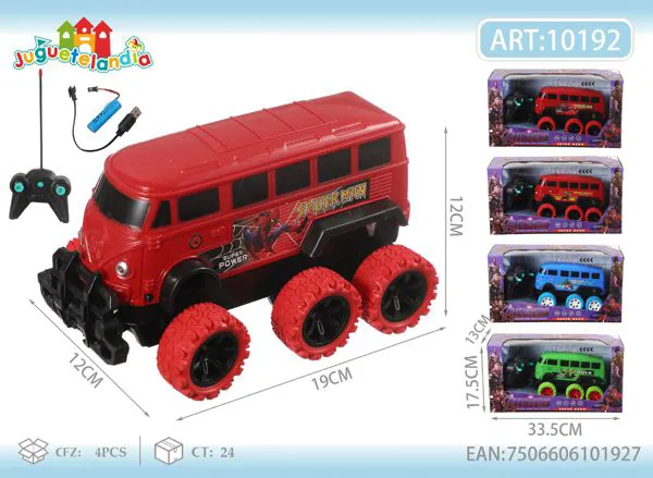 Autobús clásico todoterreno de control remoto rojo de superhéroe