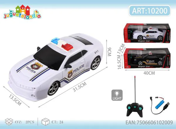 Auto de policía Camaro de control remoto blanco con luces