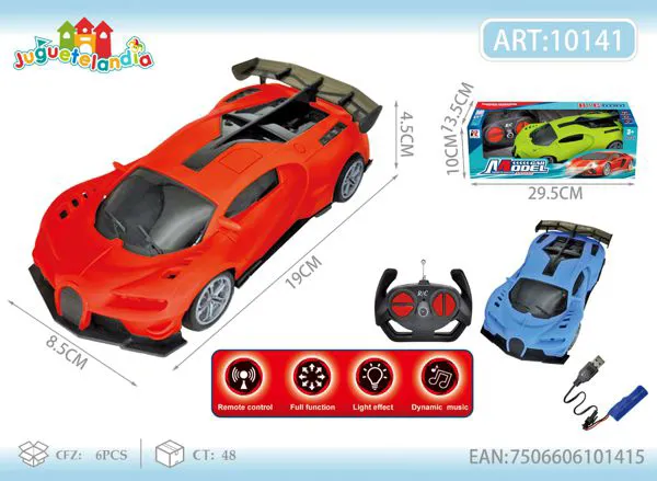 Auto de carreras de control remoto rojo escala 1:20 con luces 3D