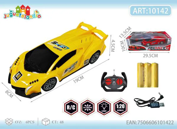 Auto de carreras Lamborghini de control remoto amarillo escala 1:20 con luz
