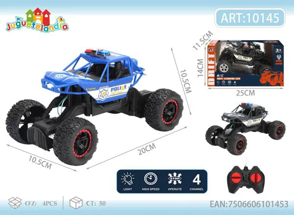 Coche todoterreno trepador de policía de control remoto azul escala 1:20 4 canales con luz
