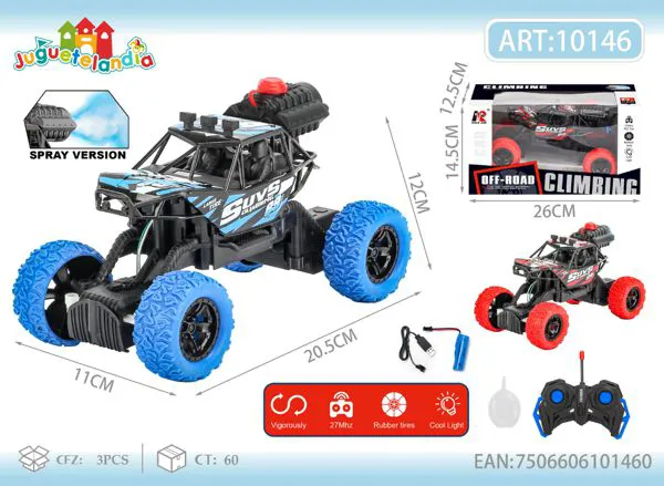 Auto trepador todoterreno de control remoto azul con luces y neumáticos de hule