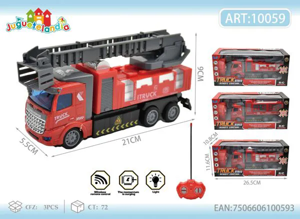 Camión de bomberos de control remoto con escalera escala 1:48