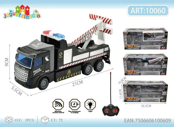 Camión grúa de rescate de control remoto escala 1:48 negro