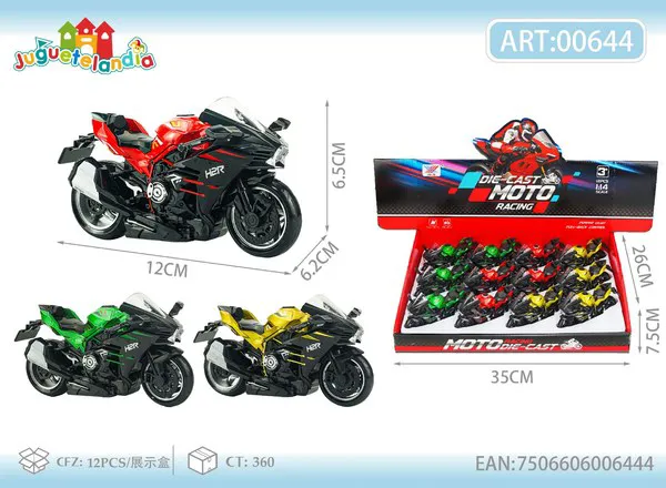 Moto deportiva de metal Kawasaki H2 con retrofricción escala 1:14