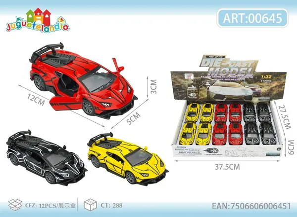 Auto deportivo de metal estilo Lamborghini con puertas que abren y retrofricción escala 1:32
