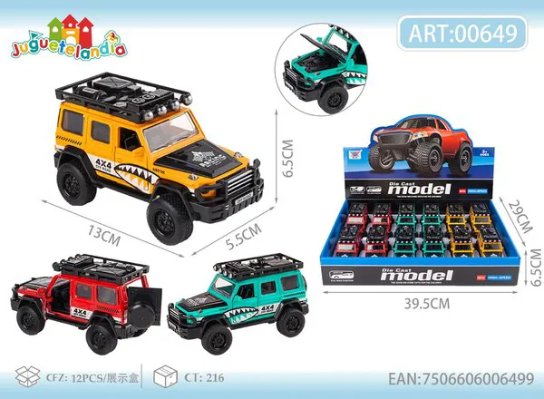 Camioneta todoterreno 4x4 de metal con puertas que abren y retrofricción escala 1:32