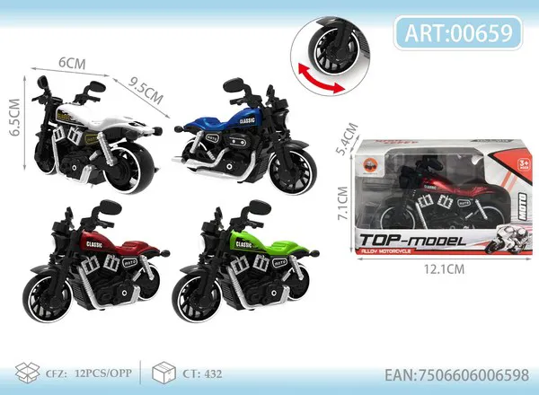Moto clásica de metal estilo Harley con retrofricción escala 1:18