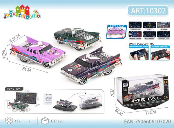 Mini auto clásico de metal de control remoto y app escala 1:64 con derrapes