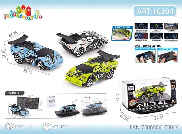 Mini auto deportivo de metal de control remoto y app escala 1:64 con derrapes