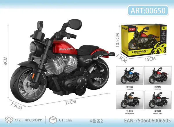 Moto clásica de metal estilo Harley con retrofricción escala 1:14