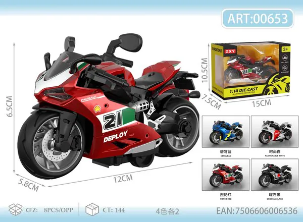 Moto deportiva de metal estilo Ducati Panigale con retrofricción escala 1:14
