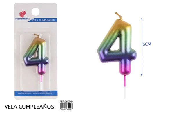 Vela de cumpleaños número 4 degradado 6 cm