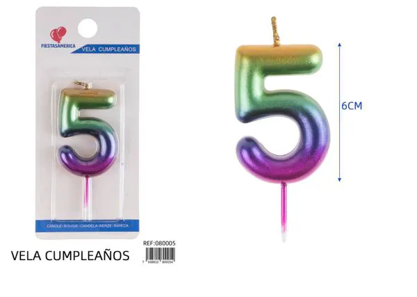 Vela de cumpleaños número 5 degradado 6 cm