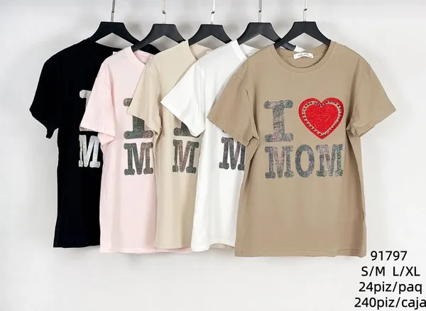 Playera de manga corta con estampado de pedrería-91797