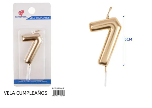Vela de cumpleaños número 7 dorada 6 cm