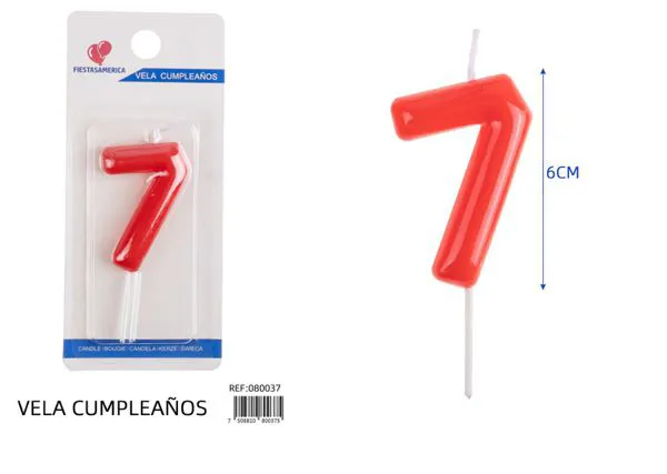 Vela de cumpleaños número 7 roja 6 cm