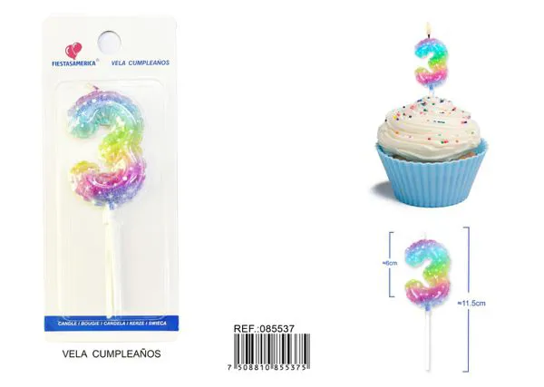 Vela de cumpleaños número 3 6 cm