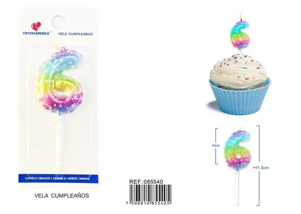 Vela de cumpleaños número 6 6 cm