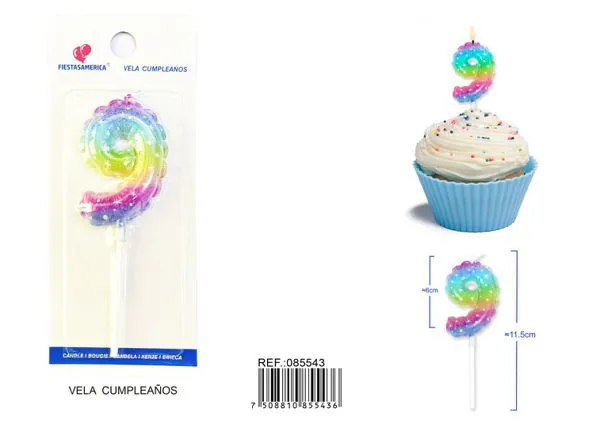 Vela de cumpleaños número 9 6 cm