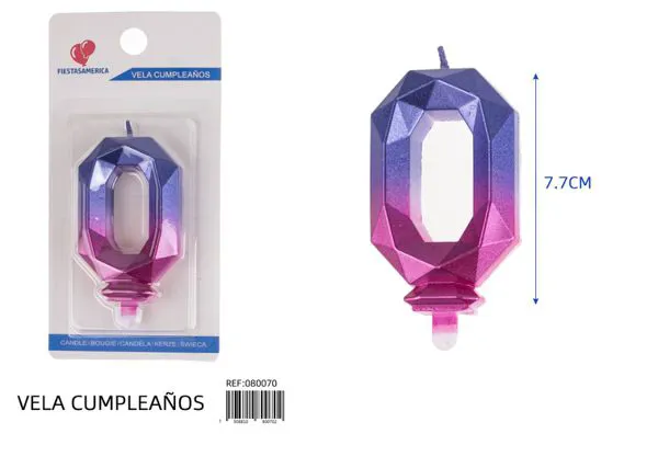 Vela de cumpleaños número 0 degradado poligonal 7.7 cm