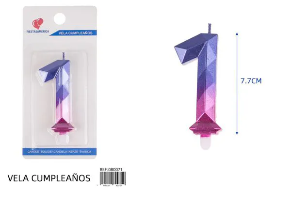 Vela de cumpleaños número 1 degradado poligonal 7.7 cm