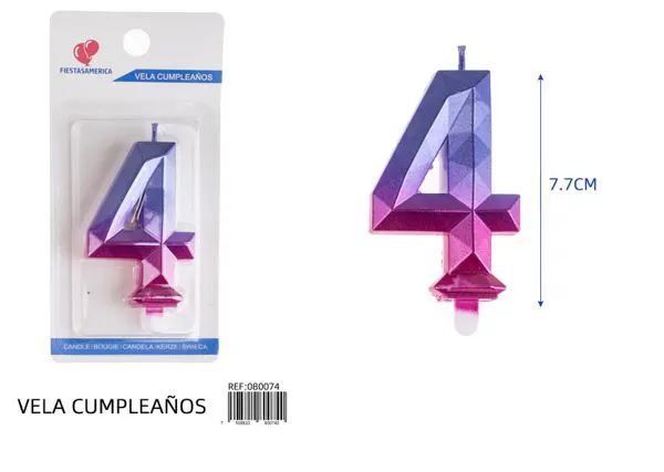 Vela de cumpleaños número 4 degradado poligonal 7.7 cm