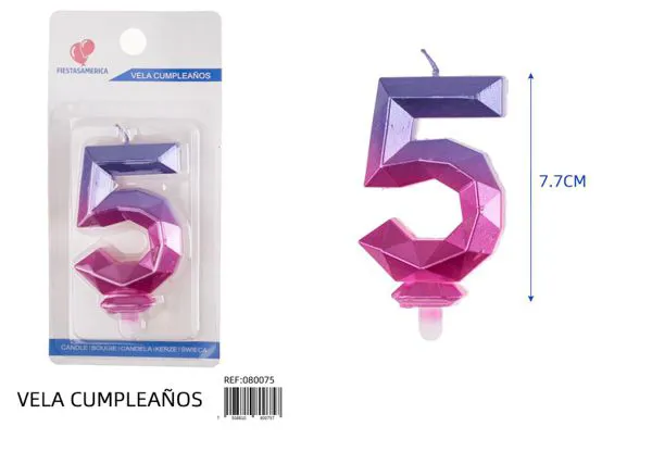 Vela de cumpleaños número 5 degradado poligonal 7.7 cm