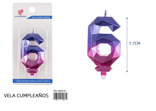 Vela de cumpleaños número 6 degradado poligonal 7.7 cm