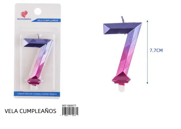 Vela de cumpleaños número 7 degradado poligonal 7.7 cm