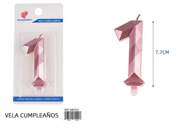 Vela de cumpleaños número 1 dorada poligonal 7.7 cm