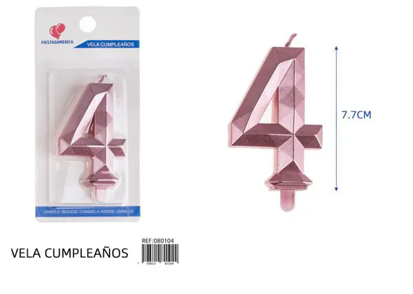 Vela de cumpleaños número 4 dorada poligonal 7.7 cm