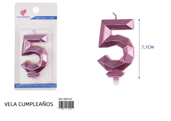Vela de cumpleaños número 5 dorada poligonal 7.7 cm