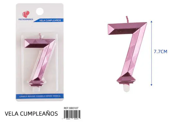 Vela de cumpleaños número 7 dorada poligonal 7.7 cm