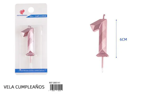 Vela de cumpleaños número 1 dorada poligonal 6 cm
