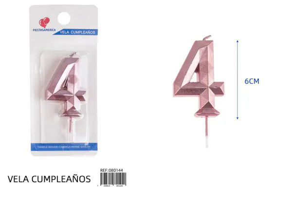 Vela de cumpleaños número 4 dorada poligonal 6 cm