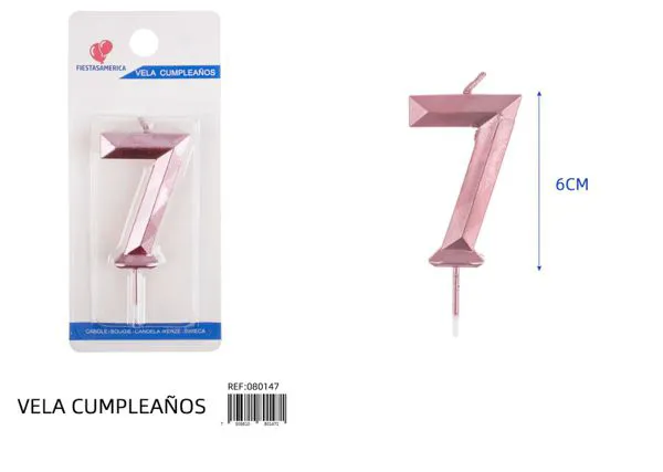 Vela de cumpleaños número 7 dorada poligonal 6 cm