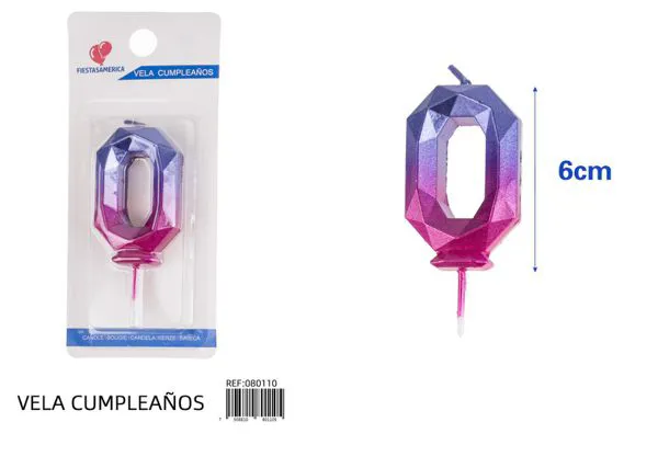 Vela de cumpleaños número 0 degradado poligonal 6 cm