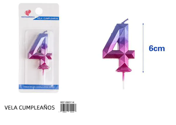 Vela de cumpleaños número 4 degradado poligonal 6 cm