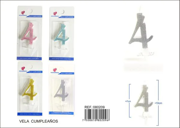 Vela de cumpleaños número 4 con escarcha dorada 6 cm