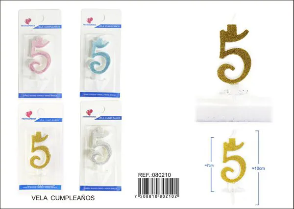 Vela de cumpleaños número 5 con escarcha dorada 6 cm