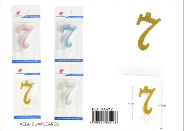 Vela de cumpleaños número 7 con escarcha dorada 6 cm
