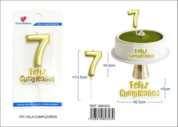 Vela de cumpleaños número 7 dorada 7 cm
