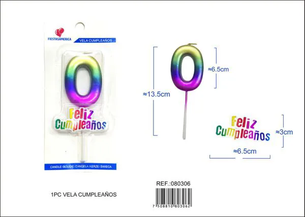 Vela de cumpleaños número 0 degradado 7 cm