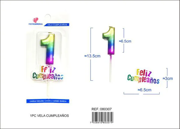 Vela de cumpleaños número 1 degradado 7 cm