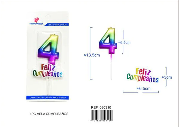 Vela de cumpleaños número 4 degradado 7 cm