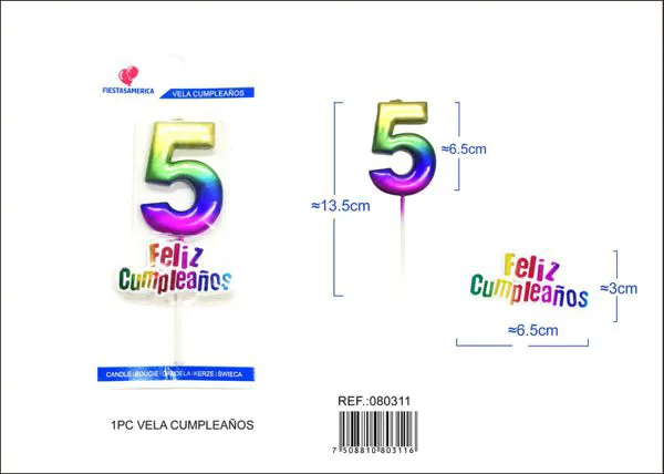 Vela de cumpleaños número 5 degradado 7 cm