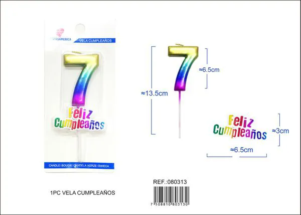 Vela de cumpleaños número 7 degradado 7 cm